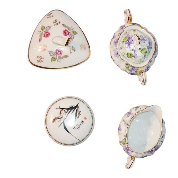 Vtg Trinket Lot Bavarian Trinket Box, Chinese Stamp Ink, Latton Sugar & Creamer - Picture 3 of 16